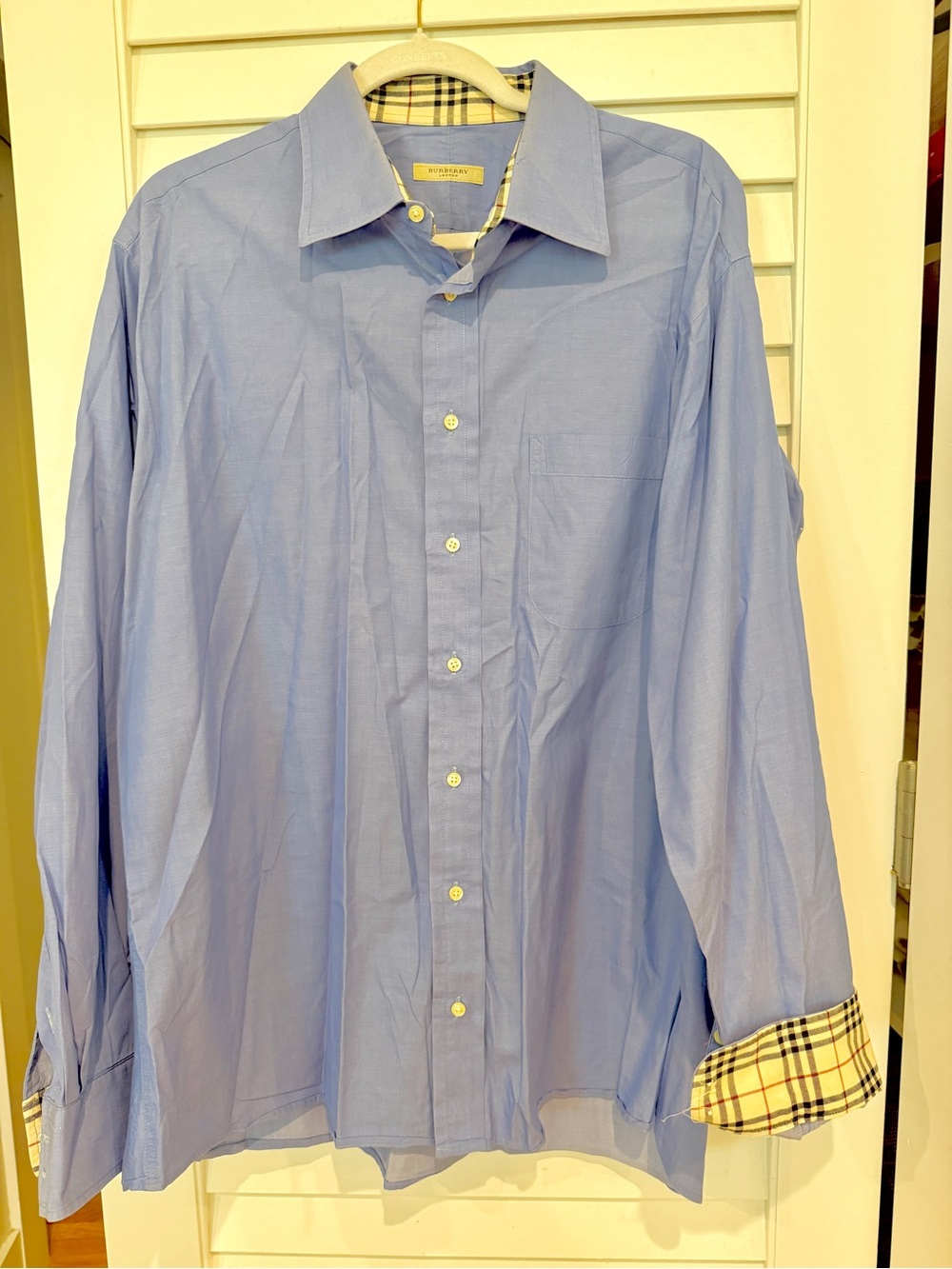 Burberry Men’s Button Front Shirt Sz 17.5 L Flip Cuffs Cotton